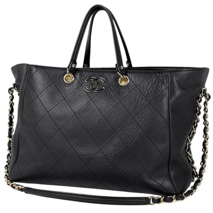 Chanel Tote Bag Small Shopping CC Logo 2-Way Leather Black