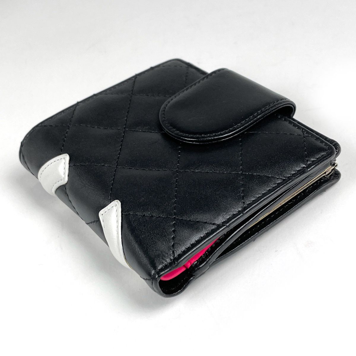 Chanel Bifold Wallet Cambon Line CC Logo Leather Black White — view 2