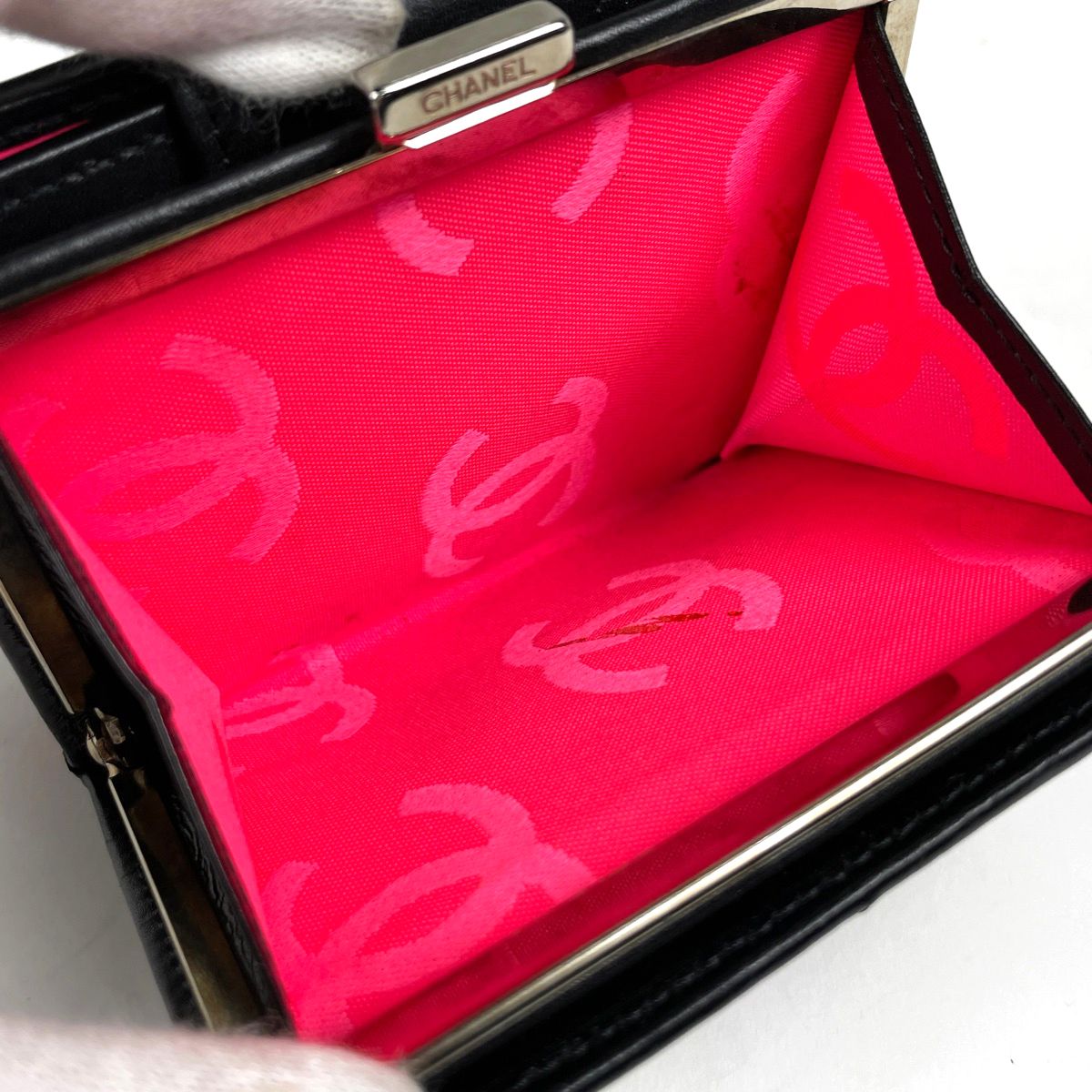 Chanel Bifold Wallet Cambon Line CC Logo Leather Black White — view 6