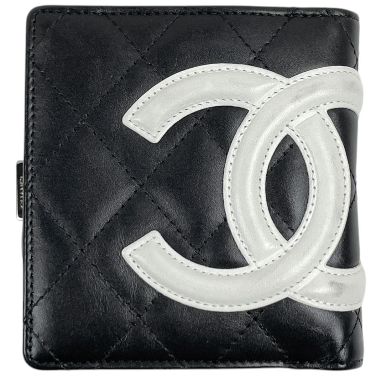 Chanel Bifold Wallet Cambon Line CC Logo Leather Black White