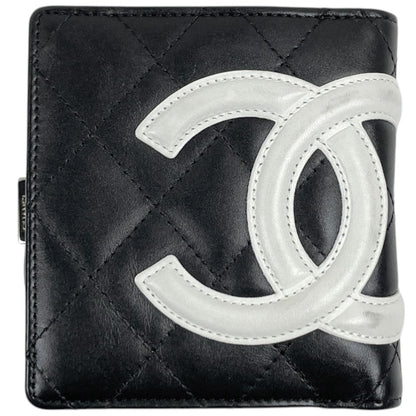 Chanel Bifold Wallet Cambon Line CC Logo Leather Black White