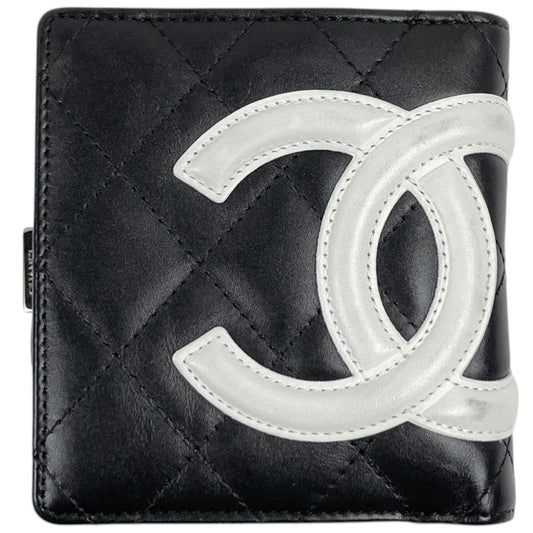 Chanel Bifold Wallet Cambon Line CC Logo Leather Black White