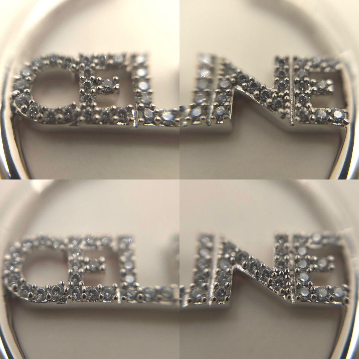 Celine Monochrome Strass Hoop Earrings Logo Crystal Rhodium Finish Brass Silver — view 6