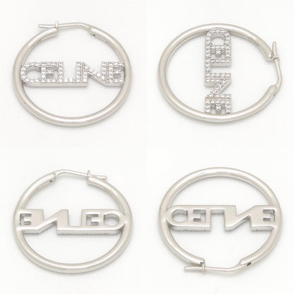 Celine Monochrome Strass Hoop Earrings Logo Crystal Rhodium Finish Brass Silver — view 4