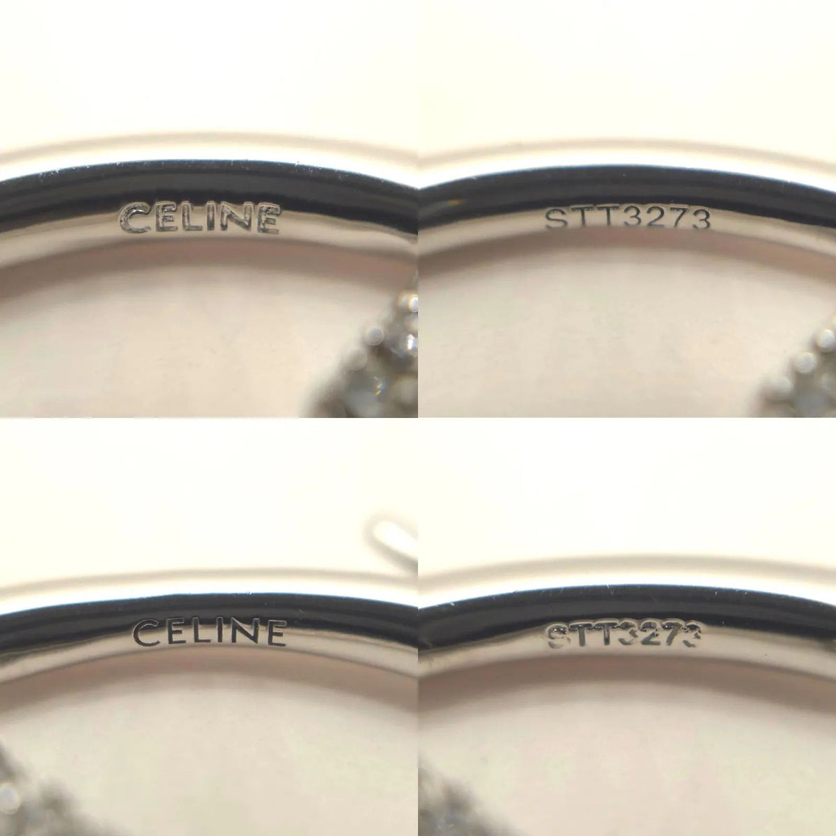 Celine Monochrome Strass Hoop Earrings Logo Crystal Rhodium Finish Brass Silver — view 7