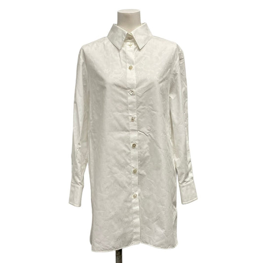Chanel Long Sleeve Shirt Blouse S White Star CC Logo All Over Print Cotton