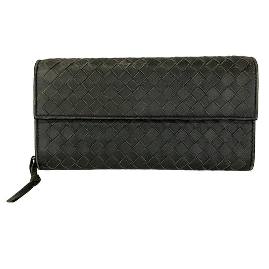Bottega Veneta Wallet Intrecciato Gray Leather