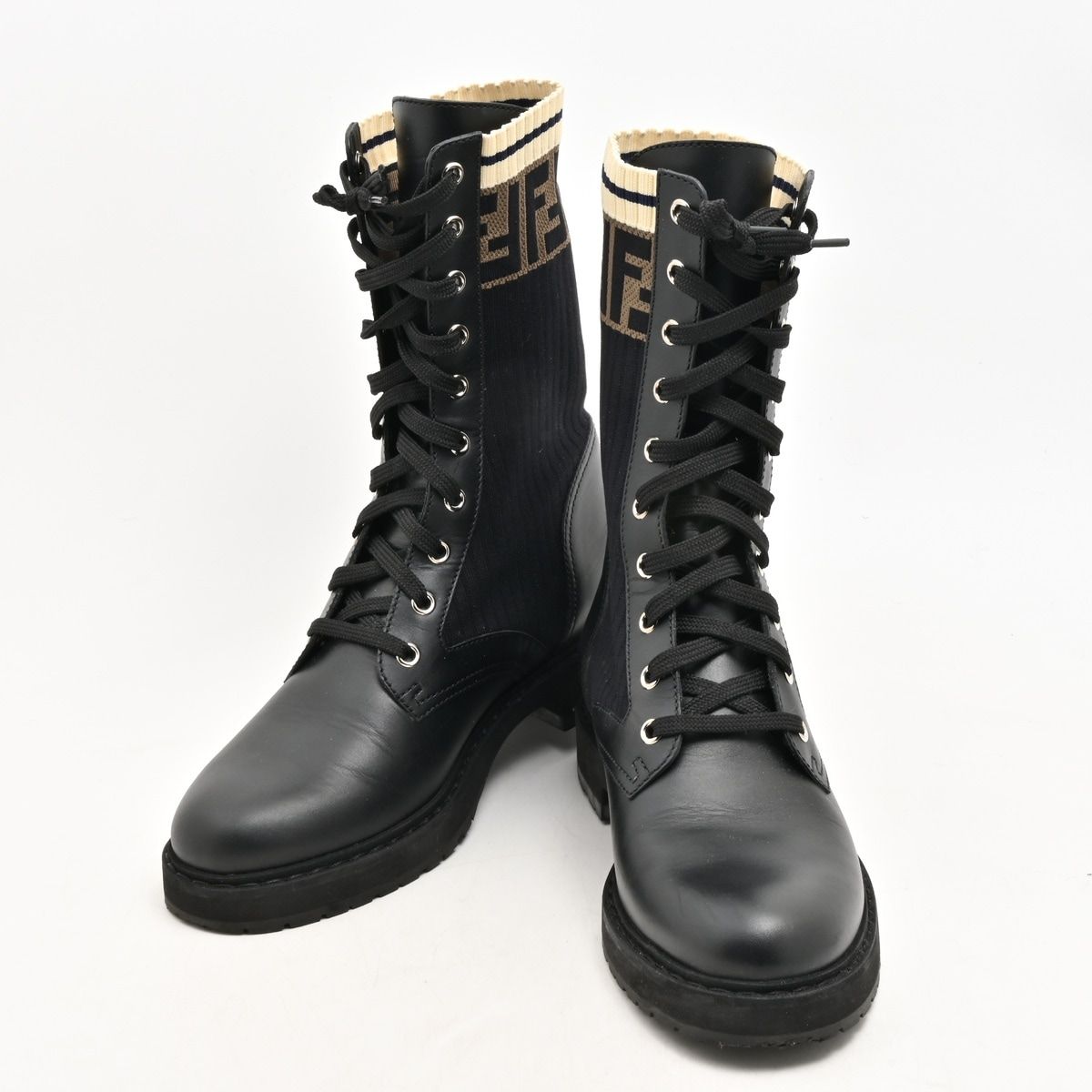 Fendi Boots Rococo Black Beige Brown Lace-up Leather — view 2