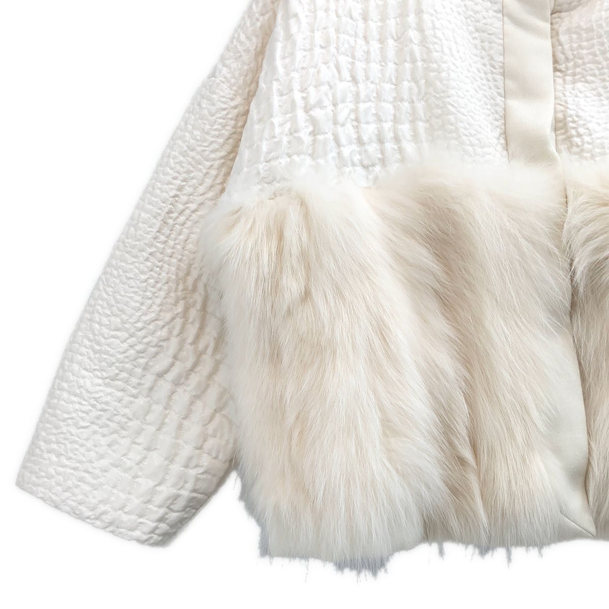 Moncler Gamme Rouge Fur Combination Short Down Jacket Ivory 0 — view 3