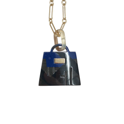 Hermes Amulette Kelly GM Buffalo Horn Necklace Gold Blue Black — view 3