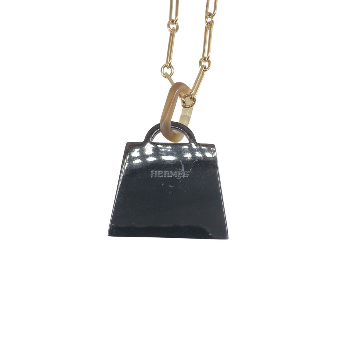 Hermes Amulette Kelly GM Buffalo Horn Necklace Gold Blue Black — view 4