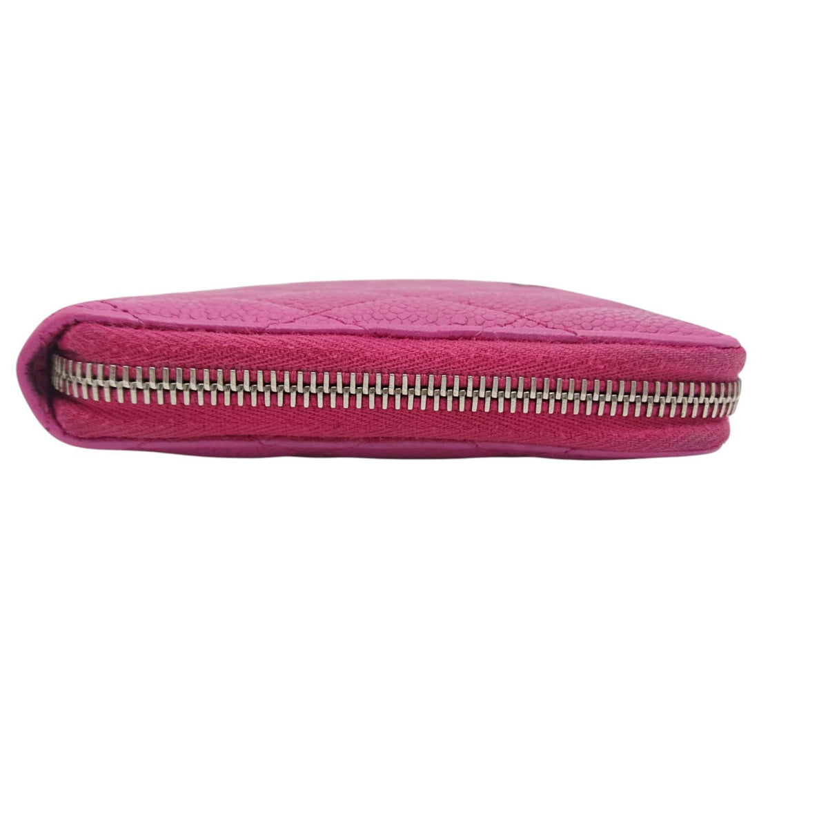 Chanel Quilted Wallet Caviar Leather Pink CC Logo Zip Around — view 3