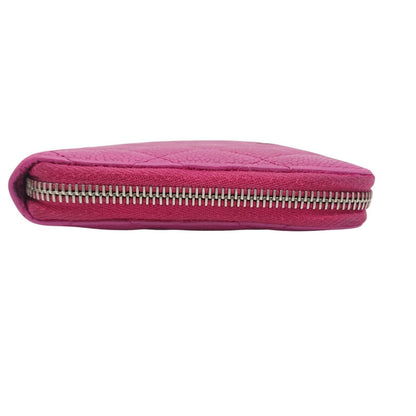 Chanel Quilted Wallet Caviar Leather Pink CC Logo Zip Around — view 3