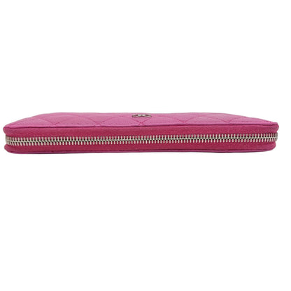 Chanel Quilted Wallet Caviar Leather Pink CC Logo Zip Around — view 4