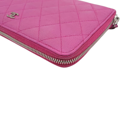 Chanel Quilted Wallet Caviar Leather Pink CC Logo Zip Around — view 8