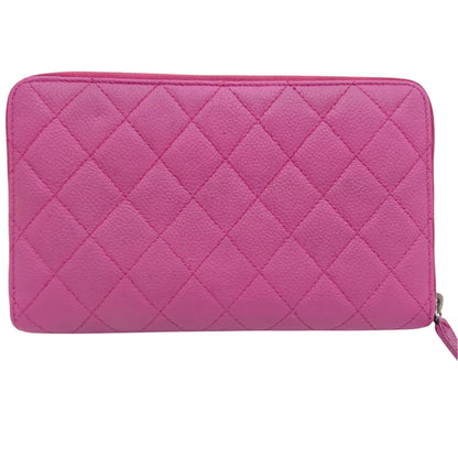 Chanel Quilted Wallet Caviar Leather Pink CC Logo Zip Around — view 2