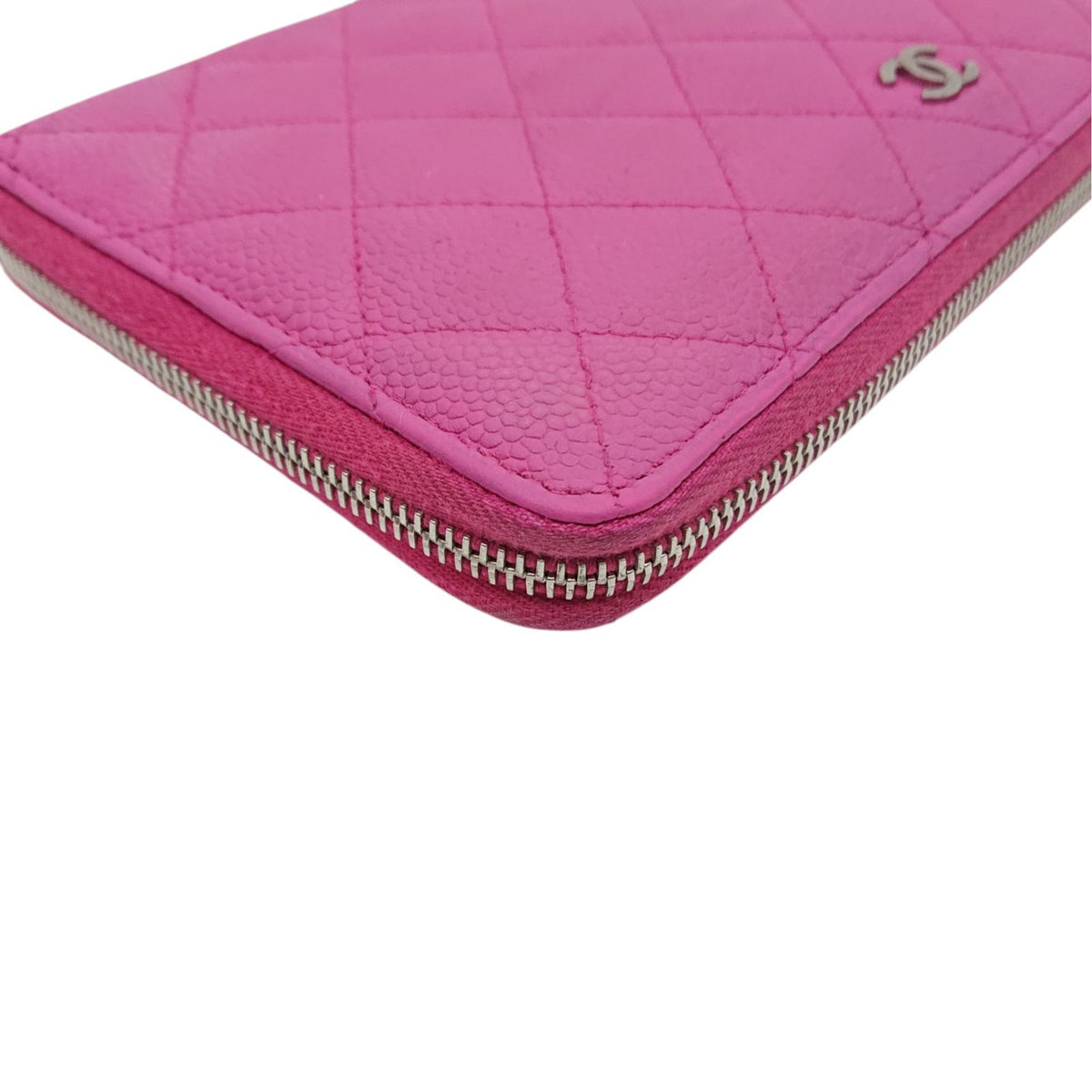 Chanel Quilted Wallet Caviar Leather Pink CC Logo Zip Around — view 7