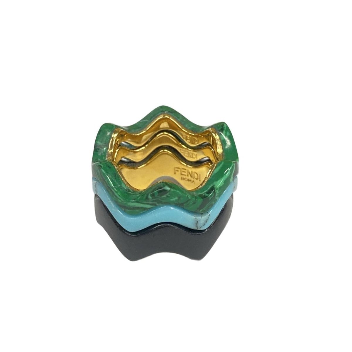 Fendi Triple Band Ring S Black Green — view 3