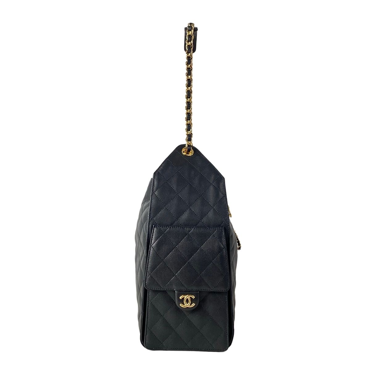 Chanel Handbag 25 Medium 25 Black Chain Shoulder Gold — view 2