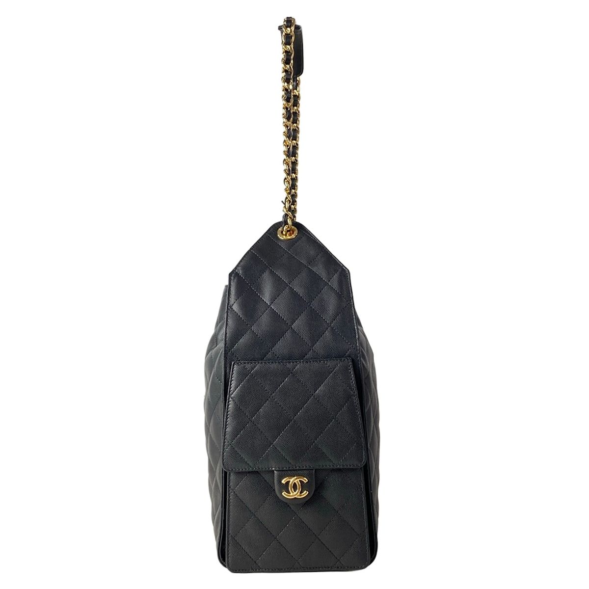 Chanel Handbag 25 Medium 25 Black Chain Shoulder Gold — view 4