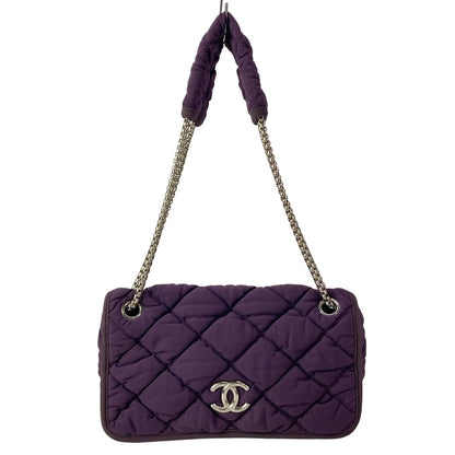 Chanel Shoulder Bag Bubble Quilt Purple Flap Chain Silver