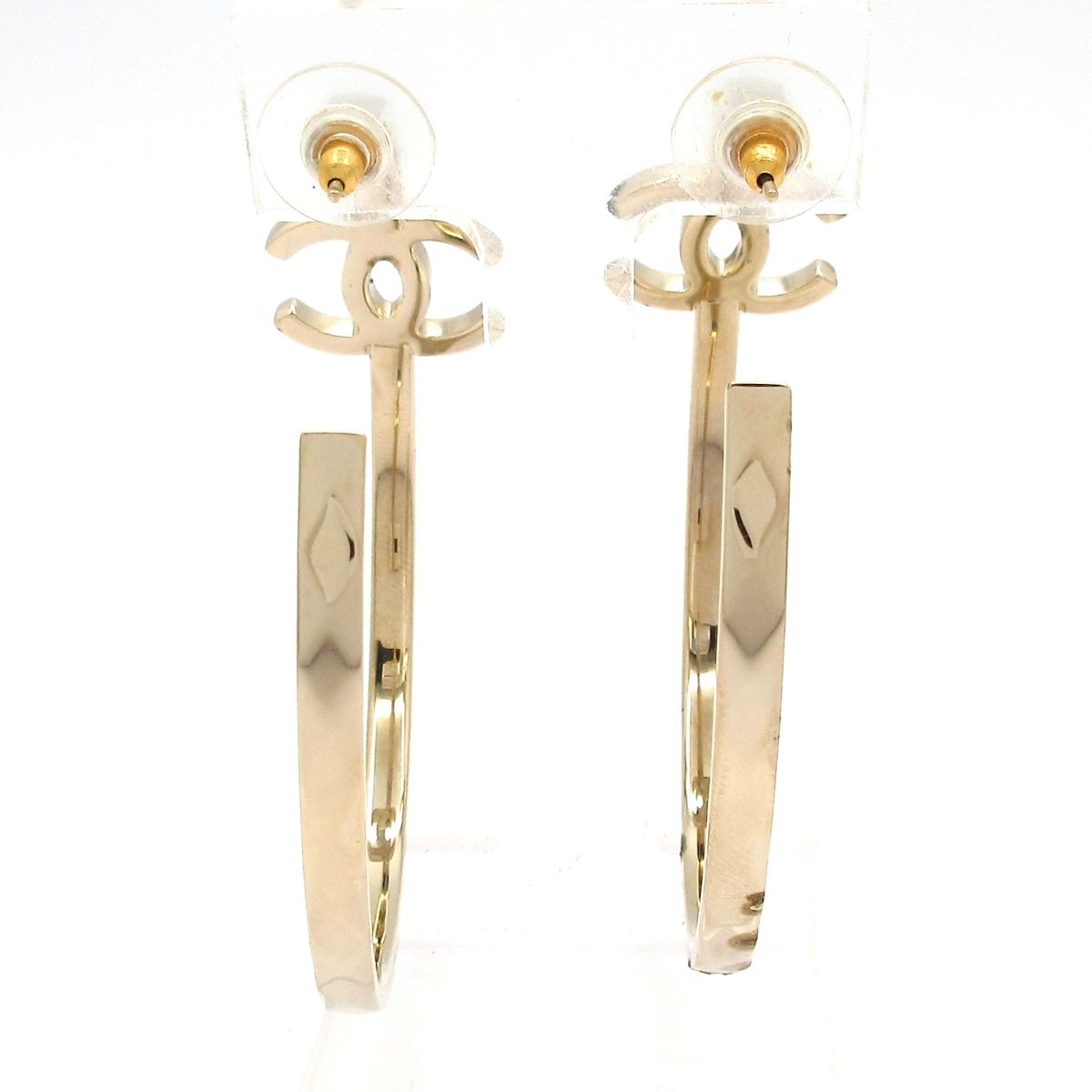 Chanel Earrings Gold Hoop CC Logo — view 3