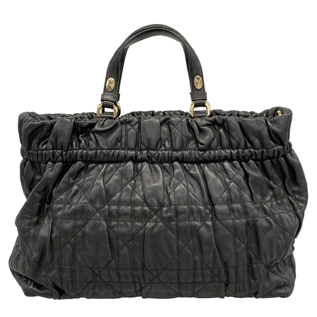 Dior Tote Bag Cannage Stitch Black Gathered Lambskin
