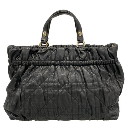 Dior Tote Bag Cannage Stitch Black Gathered Lambskin