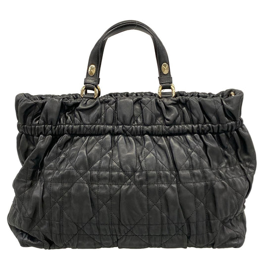 Dior Tote Bag Cannage Stitch Black Gathered Lambskin