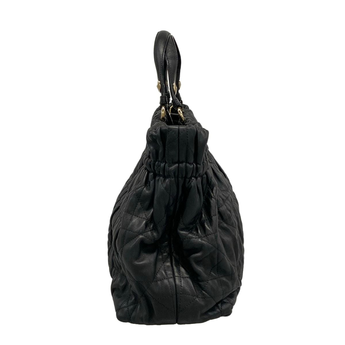 Dior Tote Bag Cannage Stitch Black Gathered Lambskin — view 2