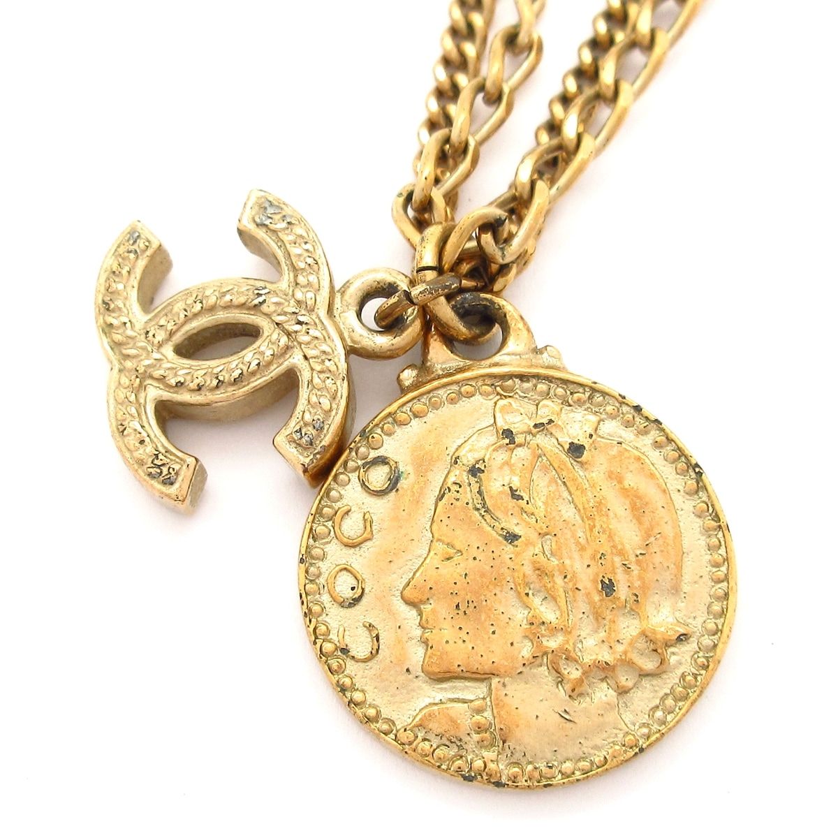 Chanel Necklace Gold Coin CC Logo Chain