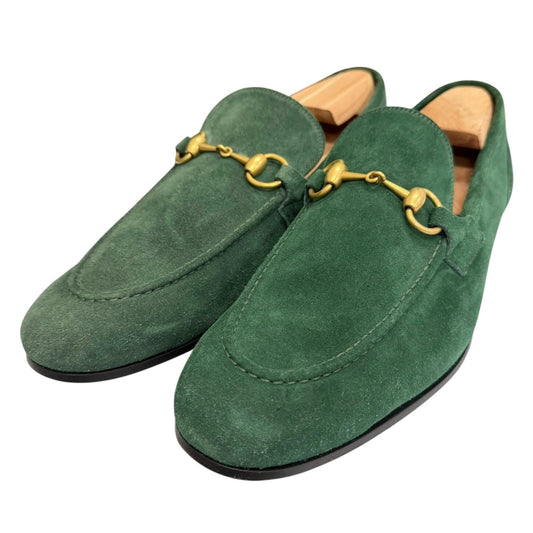 Gucci Suede Leather Horsebit Moccasins Loafers Green Gold