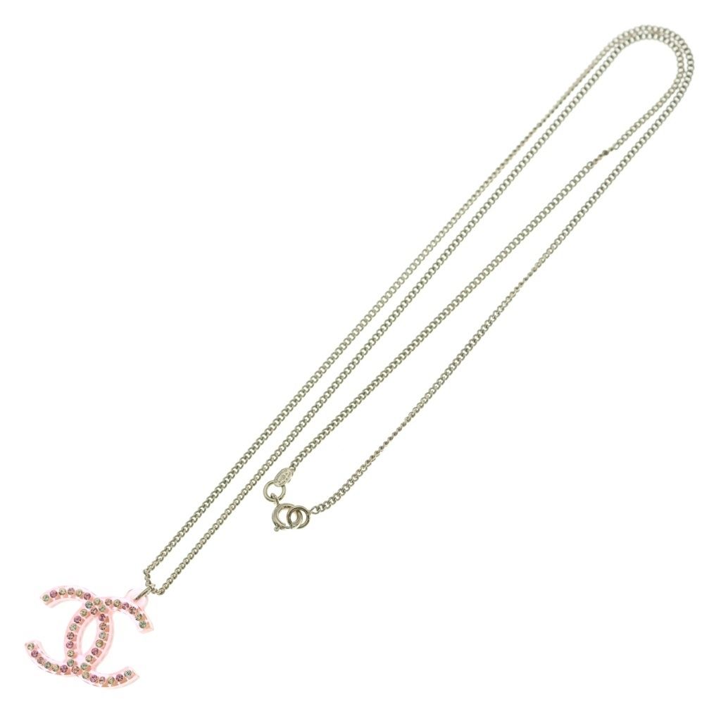 Chanel CC Logo Rhinestone Pendant Chain Pink Gold — view 2