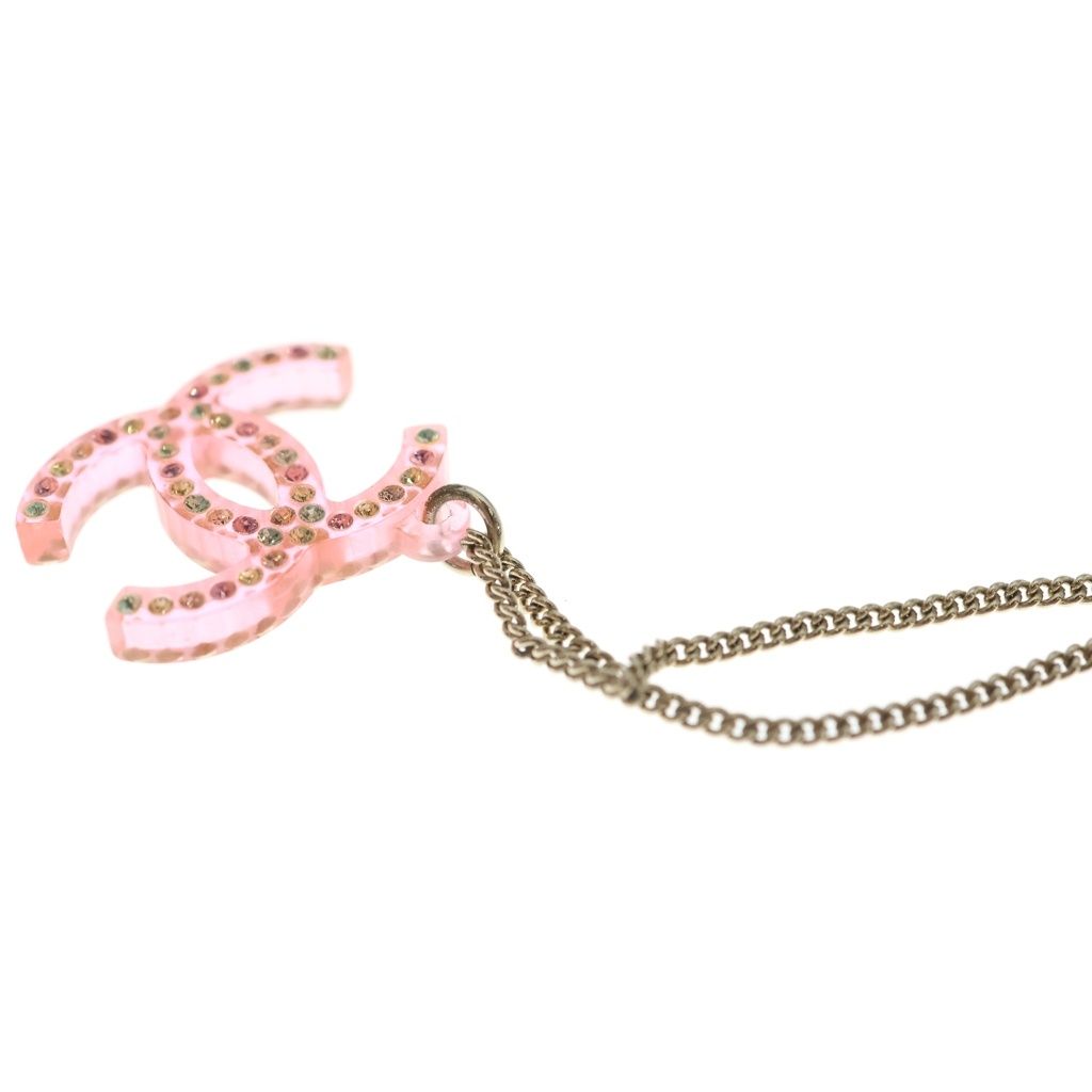 Chanel CC Logo Rhinestone Pendant Chain Pink Gold — view 5