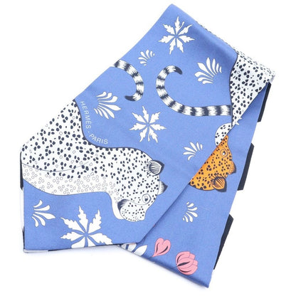 Hermes les Leopards Maxi Twilly Twill Up Scarf Blue