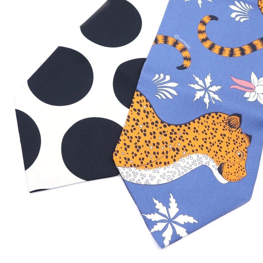 Hermes les Leopards Maxi Twilly Twill Up Scarf Blue — view 4