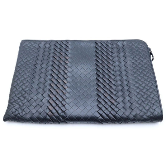 Bottega Veneta Intrecciato Leather Clutch Black