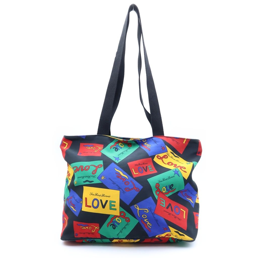 Saint Laurent Love Pattern Round Zip Nylon Tote Bag Multicolor with Logo
