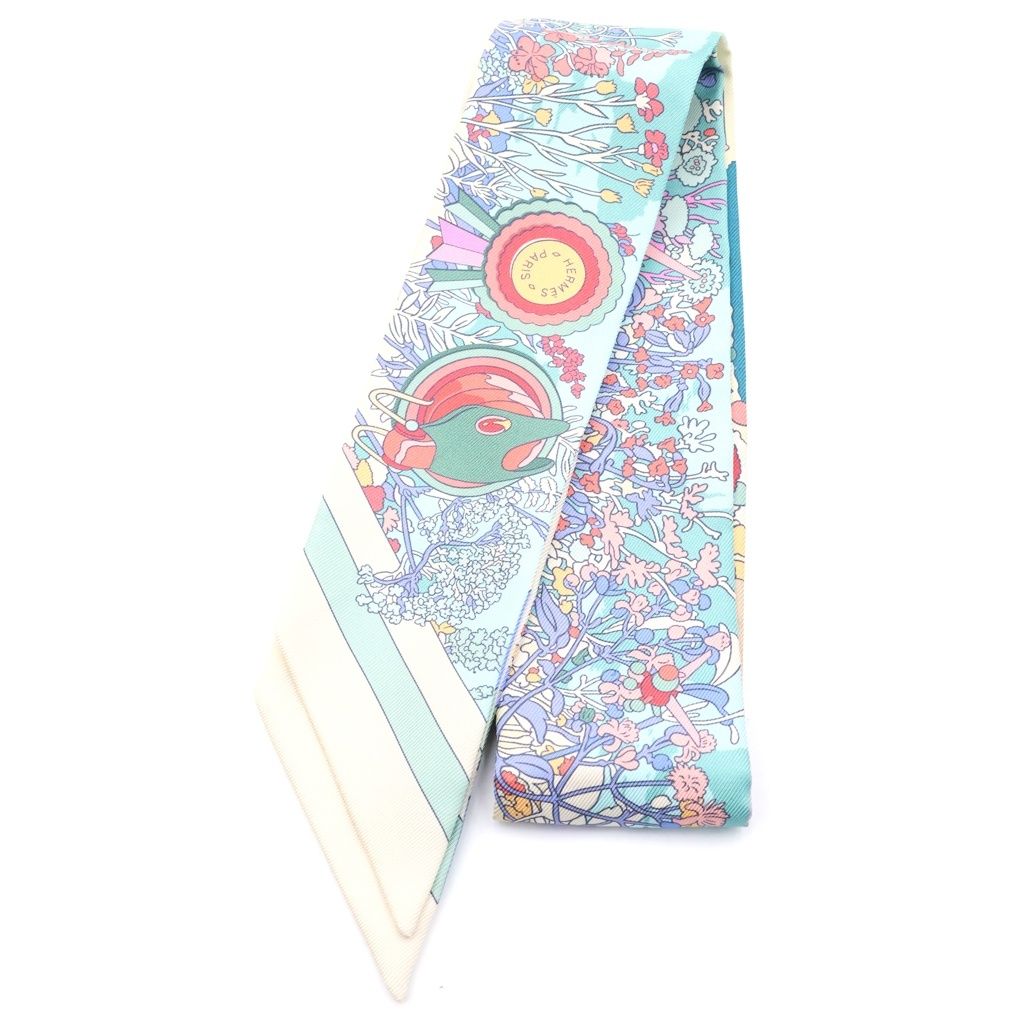 Hermes Twilly Pony Pit Stop Scarf Silk White Multicolor