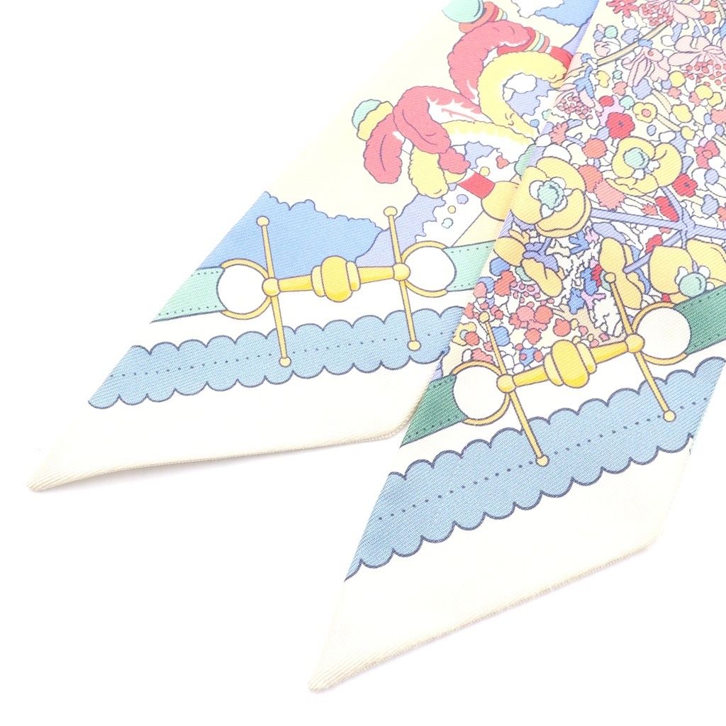 Hermes Twilly Pony Pit Stop Scarf Silk White Multicolor — view 4