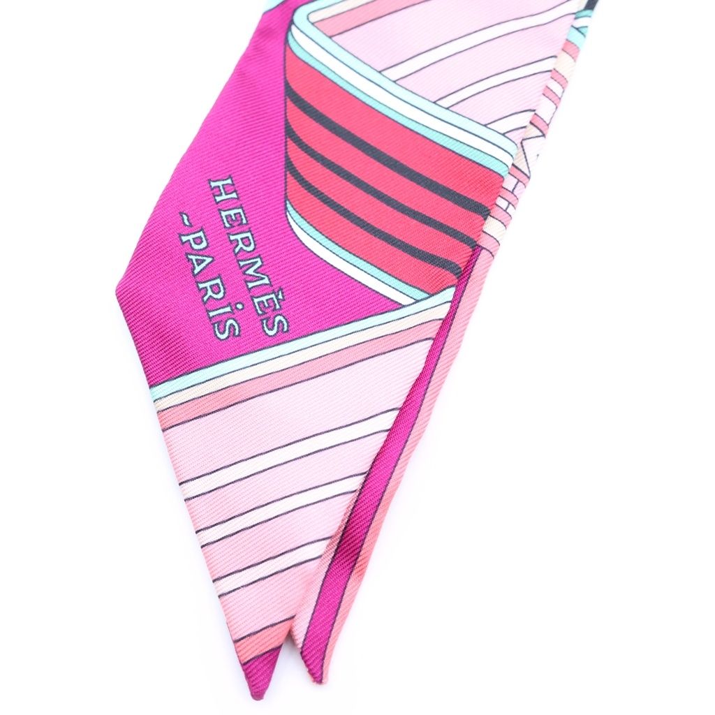 Hermes Twilly Zigzag Sangles Silk Scarf Multicolor Fuchsia Vert Jaune — view 2