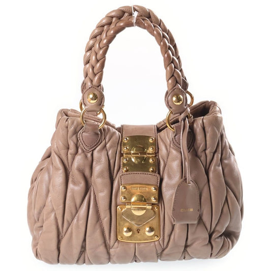 Miu Miu Matelasse 2-Way Shoulder Bag Brown Beige Leather Gold