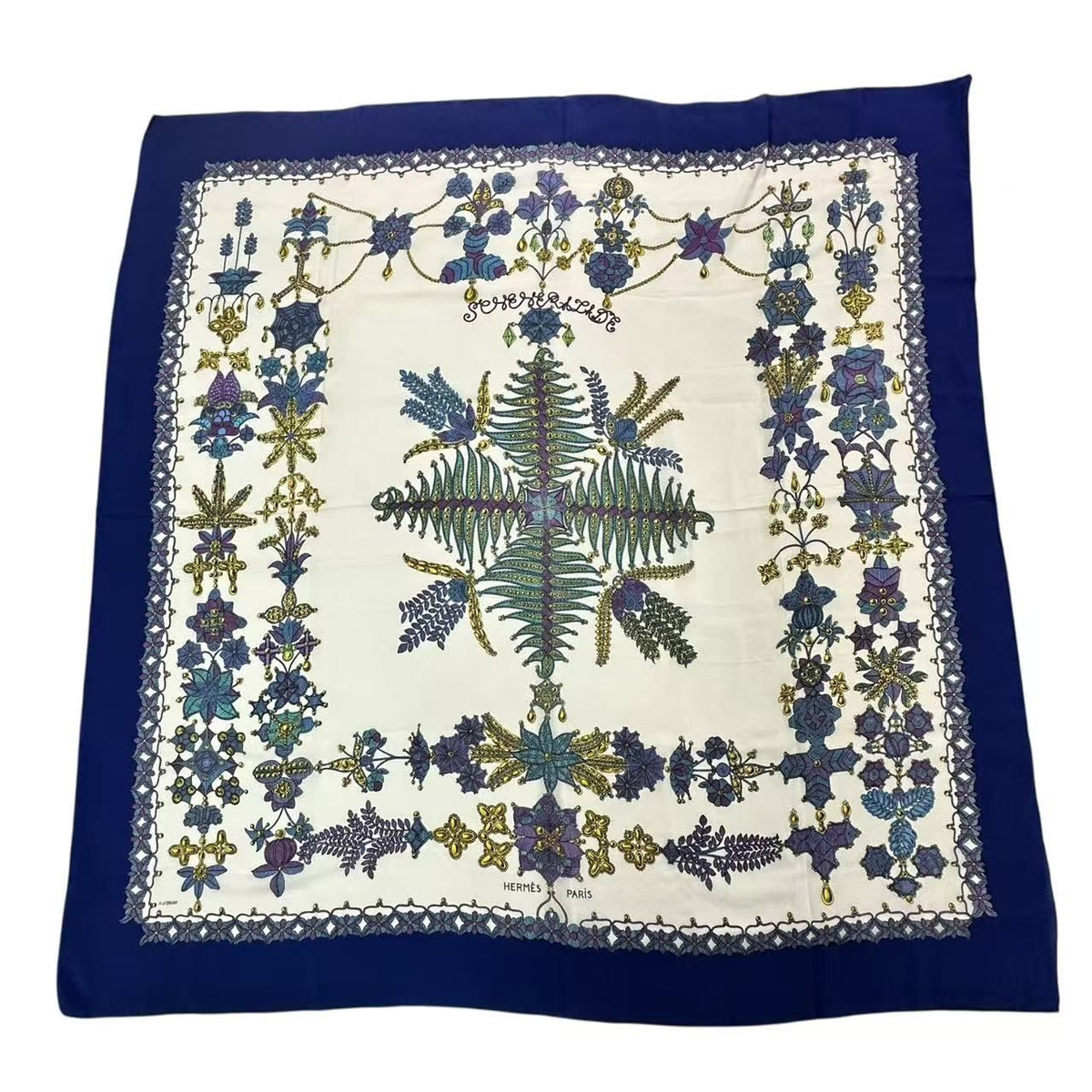 Hermes Extra Large Carre 140 Scarf Silk Scheherazade Blue