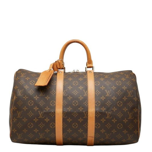 Louis Vuitton Monogram Keepall 45 Boston Bag Brown Leather