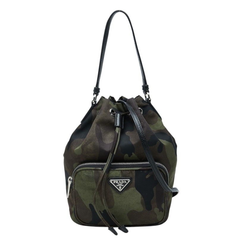 Prada Camouflage Pattern 2-Way Shoulder Bag Khaki Green Brown Nylon Leather