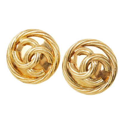 Chanel CC Logo Vintage Earrings Ear Clip 93P Round Gold Plated — view 2
