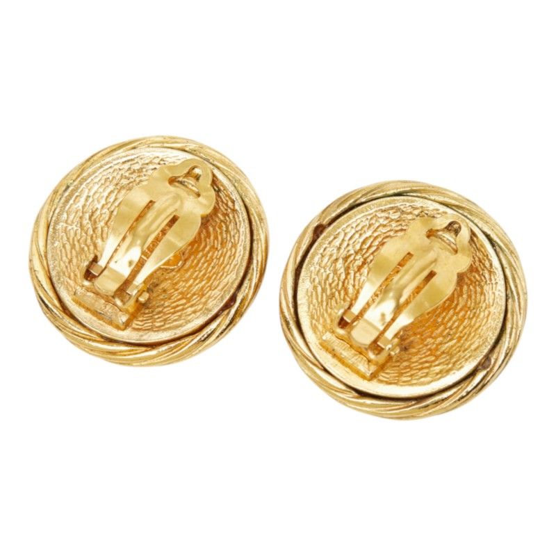 Chanel CC Logo Vintage Earrings Ear Clip 93P Round Gold Plated — view 3