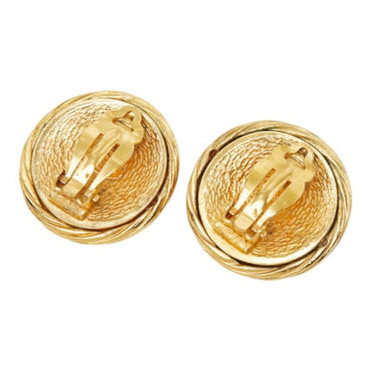 Chanel CC Logo Vintage Earrings Ear Clip 93P Round Gold Plated — view 3