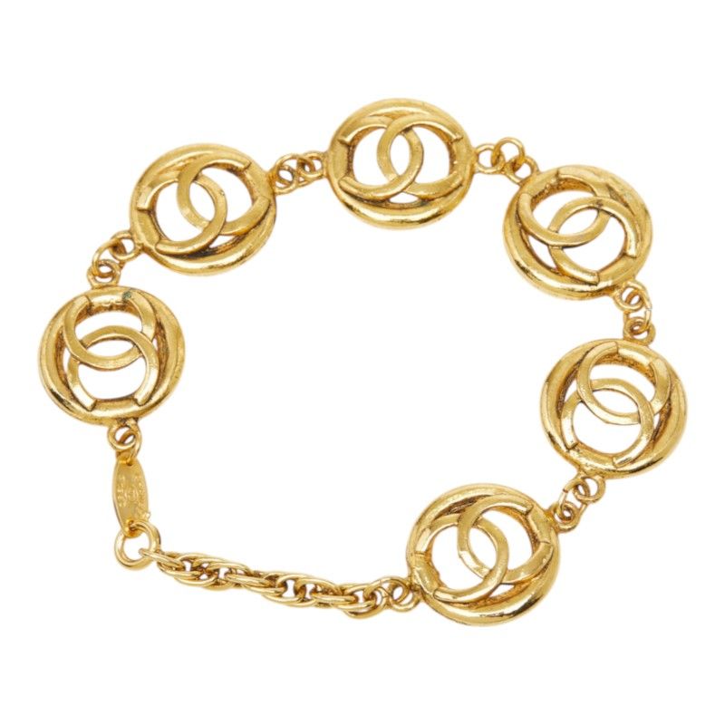Chanel CC Logo Vintage Chain Bracelet Round Gold Plated — view 2