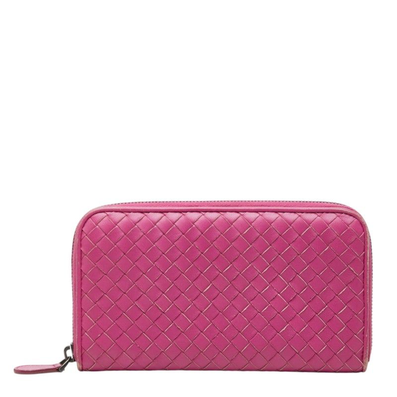 Bottega Veneta Intrecciato Zip Around Wallet Purple Leather